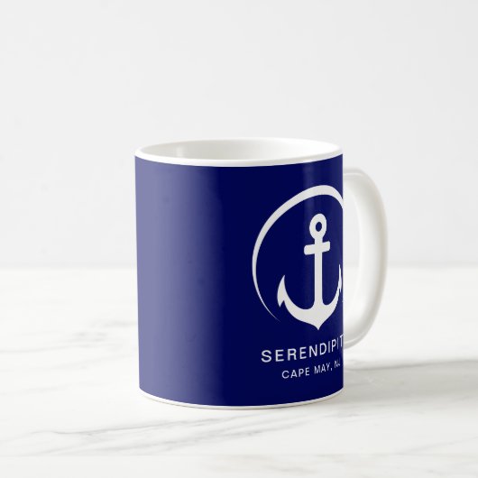 Modernes Ankerschiff Navy Personalisiert Kaffeetasse (VorderseiteRechts)