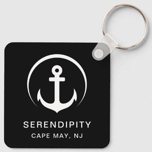 Modernes Ankerschiff Schwarz Schlüsselanhänger (Rückseite)