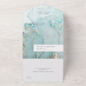 MODERNES AQUA AQUAMARIN BLAUE GOLD AGATE ABSTRAKT  ALL IN ONE EINLADUNG (Außenbereich)