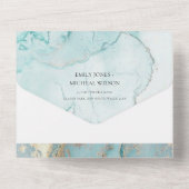 MODERNES AQUA AQUAMARIN BLAUE GOLD AGATE ABSTRAKT  ALL IN ONE EINLADUNG (Rückseite)