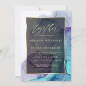 Modernes Aqua Aquamarin Deep Lila Alcohol Tinte Einladung (Vorderseite)