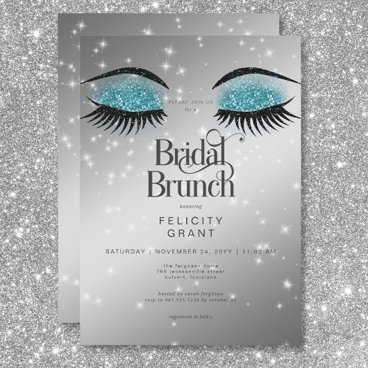 Modernes Aqua Aquamarin Glam Eyes Bridal Brunch Einladung