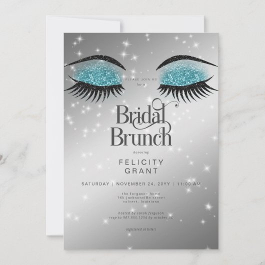Modernes Aqua Aquamarin Glam Eyes Bridal Brunch Einladung (Vorderseite)