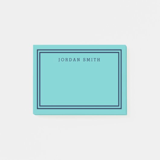 Modernes Aqua Aquamarin mit doppelnarbigen, blauen Post-it Klebezettel (Vorderseite)