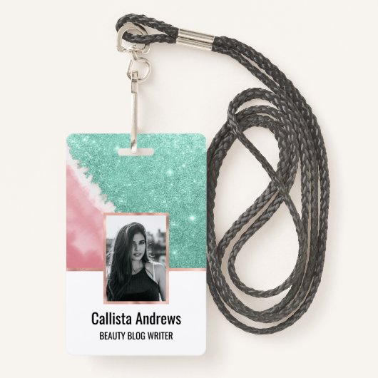 Modernes Aqua Aquamarin Pink Glitzer Aqua Beach Ausweis (Vorderseite mit Schlüsselband)