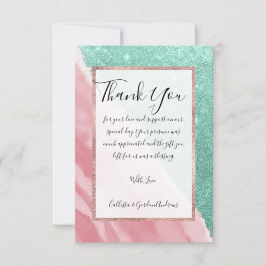 Modernes Aqua Aquamarin Pink Glitzer Aqua Beach Dankeskarte (Vorderseite)