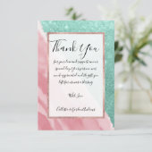 Modernes Aqua Aquamarin Pink Glitzer Aqua Beach Dankeskarte (Stehend Vorderseite)