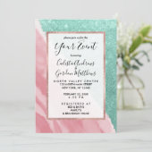 Modernes Aqua Aquamarin Pink Glitzer Aqua Beach Einladung (Stehend Vorderseite)