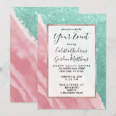 Modernes Aqua Aquamarin Pink Glitzer Aqua Beach Einladung (Vorne/Hinten)