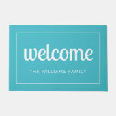 Modernes Aqua Blau und Weiß Personalisierter Empfa Fußmatte (Vorderseite)