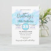 Modernes Aqua Blue 16. Geburtstagseinladung Einladung (Stehend Vorderseite)