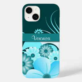Modernes Aqua Blue Aquamarin Summer Hibiskus Flora Case-Mate iPhone 14 Hülle