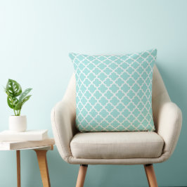 Modernes Aqua Blue marokkanisches Quatrefolienmust Kissen