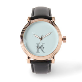 Modernes Aqua Blue Monogram Script Armbanduhr