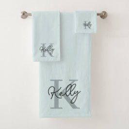 Modernes Aqua Blue Monogram Script Badhandtuch Set