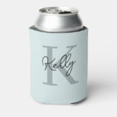 Modernes Aqua Blue Monogram Script Dosenkühler (Kanne Rückseite)