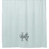Modernes Aqua Blue Monogram Script Duschvorhang (Vorderseite)