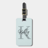 Modernes Aqua Blue Monogram Script Gepäckanhänger (Vorderseite vertikal)