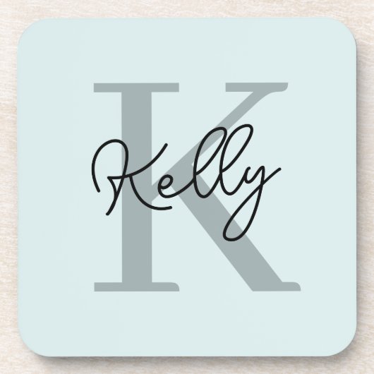 Modernes Aqua Blue Monogram Script Getränkeuntersetzer (Vorderseite)