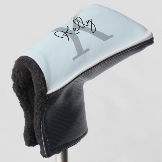 Modernes Aqua Blue Monogram Script Golf Headcover (3/4 Vorderseite)