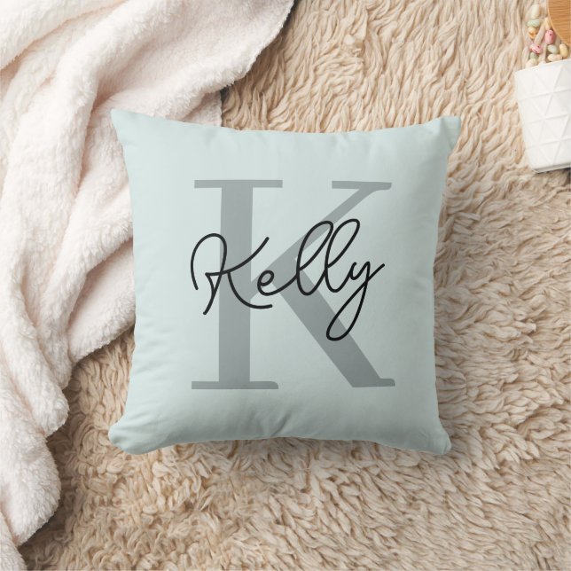 Modernes Aqua Blue Monogram Script Kissen (Decke)
