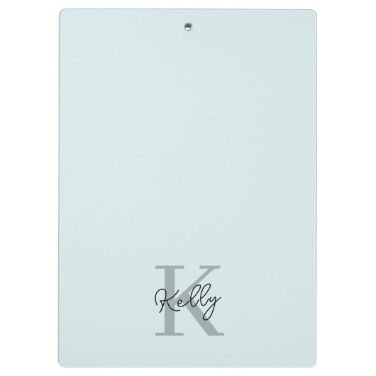 Modernes Aqua Blue Monogram Script Klemmbrett (Rückseite)