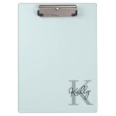 Modernes Aqua Blue Monogram Script Klemmbrett (Vorderseite)