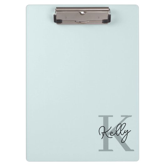 Modernes Aqua Blue Monogram Script Klemmbrett (Vorderseite)