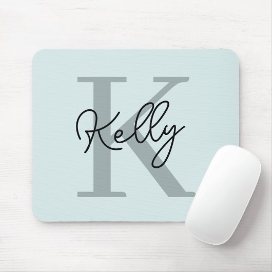 Modernes Aqua Blue Monogram Script Mousepad (Mit Mouse)