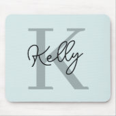 Modernes Aqua Blue Monogram Script Mousepad (Vorne)