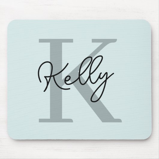 Modernes Aqua Blue Monogram Script Mousepad (Vorne)