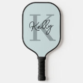 Modernes Aqua Blue Monogram Script Pickleball Schläger (Vorderseite)