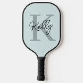 Modernes Aqua Blue Monogram Script Pickleball Schläger (Rückseite)
