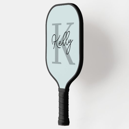 Modernes Aqua Blue Monogram Script Pickleball Schläger (Links)