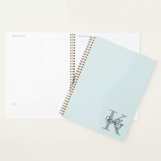 Modernes Aqua Blue Monogram Script Planer (Anzeige)
