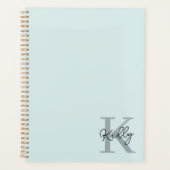 Modernes Aqua Blue Monogram Script Planer (Vorderseite)
