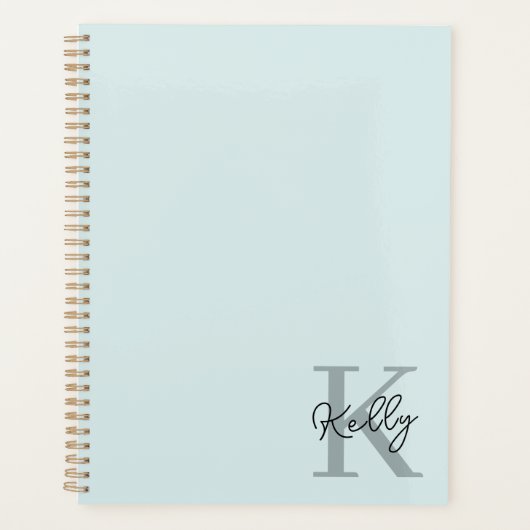 Modernes Aqua Blue Monogram Script Planer (Vorderseite)