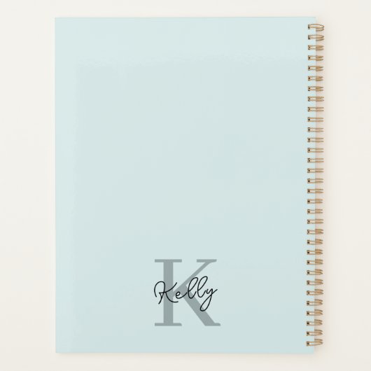 Modernes Aqua Blue Monogram Script Planer (Rückseite)