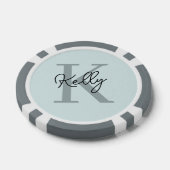 Modernes Aqua Blue Monogram Script Pokerchips (Einzeln)