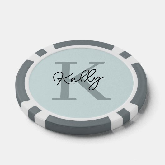Modernes Aqua Blue Monogram Script Pokerchips (Einzeln)