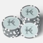 Modernes Aqua Blue Monogram Script Pokerchips (Stapel)