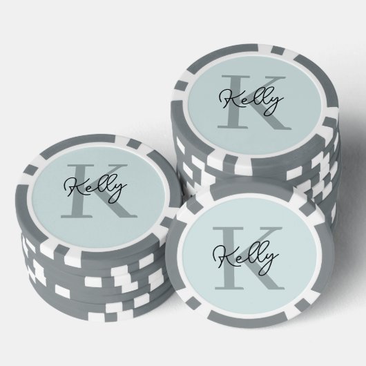Modernes Aqua Blue Monogram Script Pokerchips (Stapel)