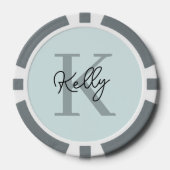 Modernes Aqua Blue Monogram Script Pokerchips (Vorderseite)