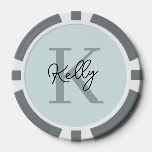 Modernes Aqua Blue Monogram Script Pokerchips (Vorderseite)