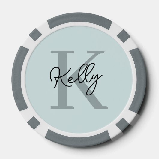 Modernes Aqua Blue Monogram Script Pokerchips (Rückseite)