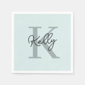 Modernes Aqua Blue Monogram Script Serviette (Vorderseite)