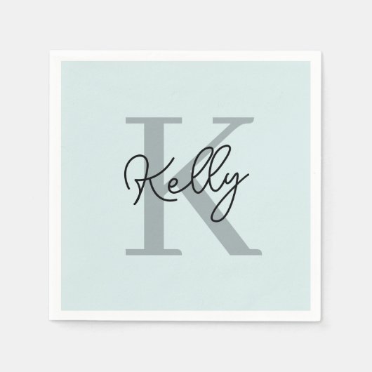 Modernes Aqua Blue Monogram Script Serviette (Vorderseite)