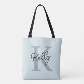 Modernes Aqua Blue Monogram Script Tasche (Rückseite)