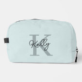Modernes Aqua Blue Monogram Script Waschbeutel (Vorderseite)