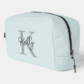 Modernes Aqua Blue Monogram Script Waschbeutel (Rechte Ecke)